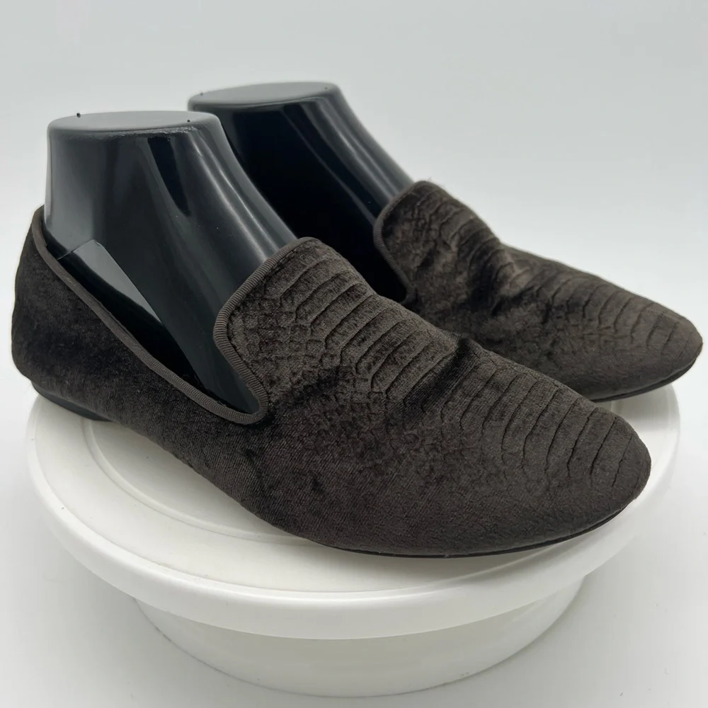 Birdies Starling Charcoal Velvet Python Embossed Slip On Loafer Women Shoe 8.5 - Picture 1 of 7